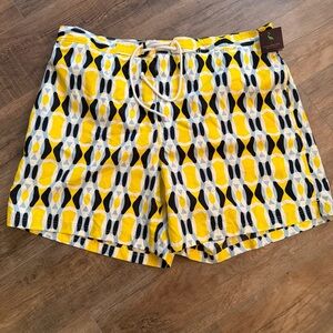 NWT Tailorbyrd Mens 50 Big Tall Geometric Yellow Blue Swim Trunks Mesh Tie Beach